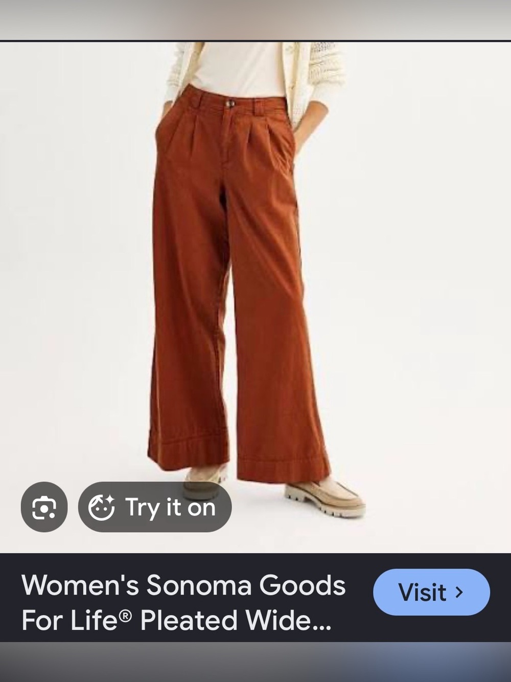 Sonoma Wide-Leg Pleated Pants — Rust Brown